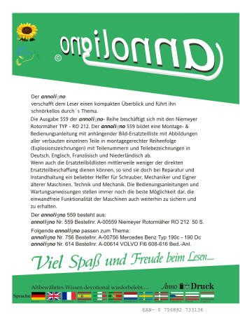 Niemeyer & Söhne Rotormäher Typ RO 212  Bild- Bedienungsanleitung & Bild- Ersatzteilliste & Explosionszeichnungen  - annoligno 559